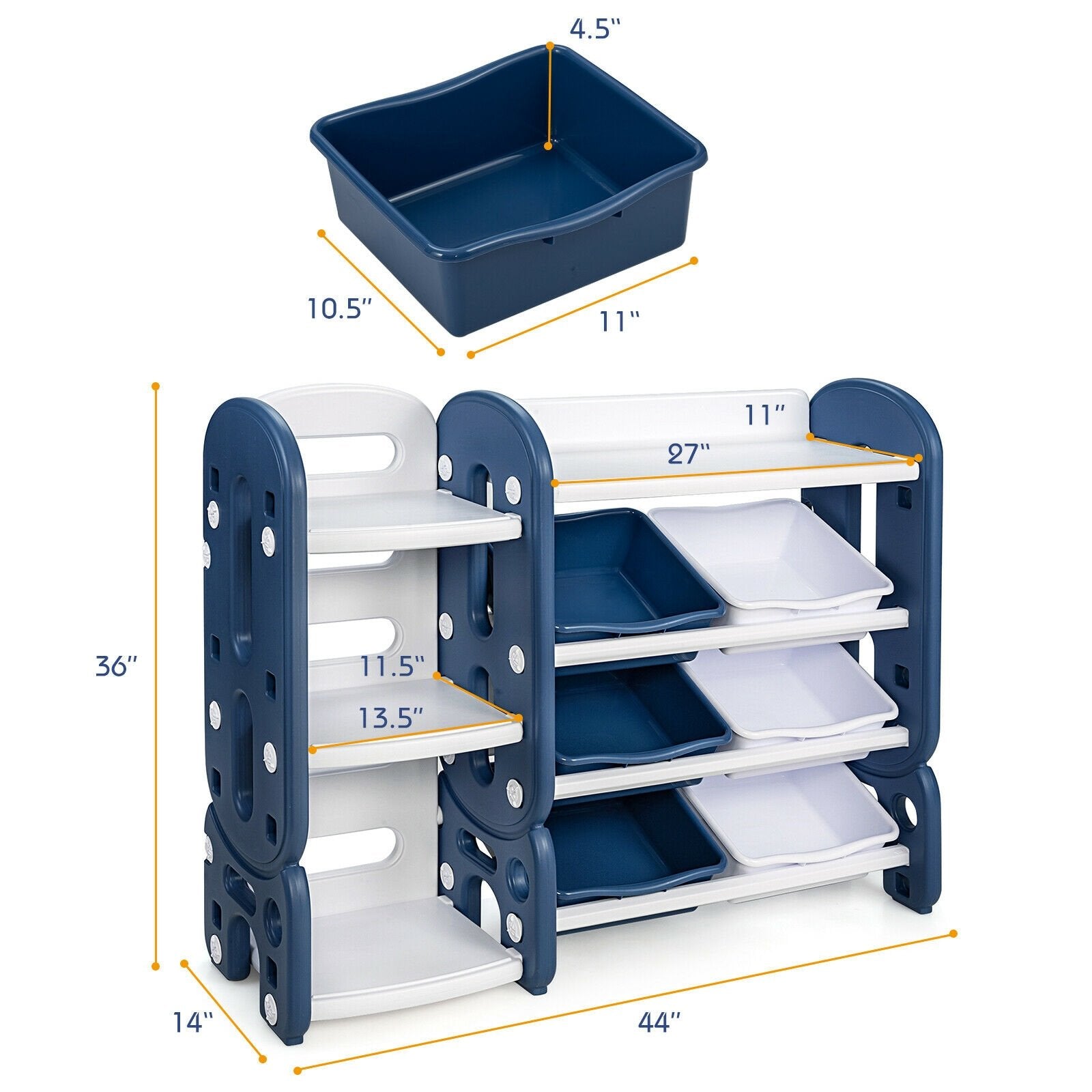 Kids Toy Storage Organizer with Bins and Multi-Layer Shelf for Bedroom Playroom, Blue - Gallery Canada