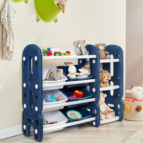 Kids Toy Storage Organizer with Bins and Multi-Layer Shelf for Bedroom Playroom, Blue
