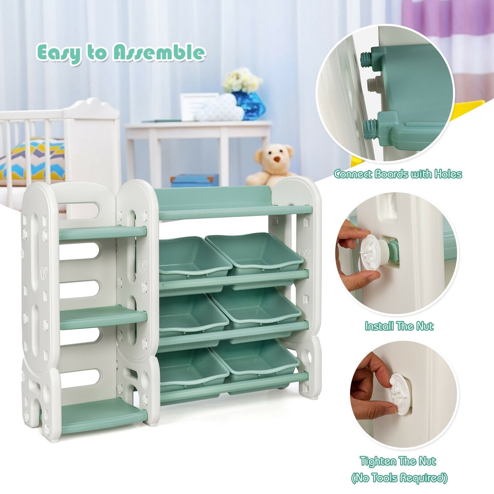 Kids Toy Storage Organizer with Bins and Multi-Layer Shelf for Bedroom Playroom, Green - Gallery Canada