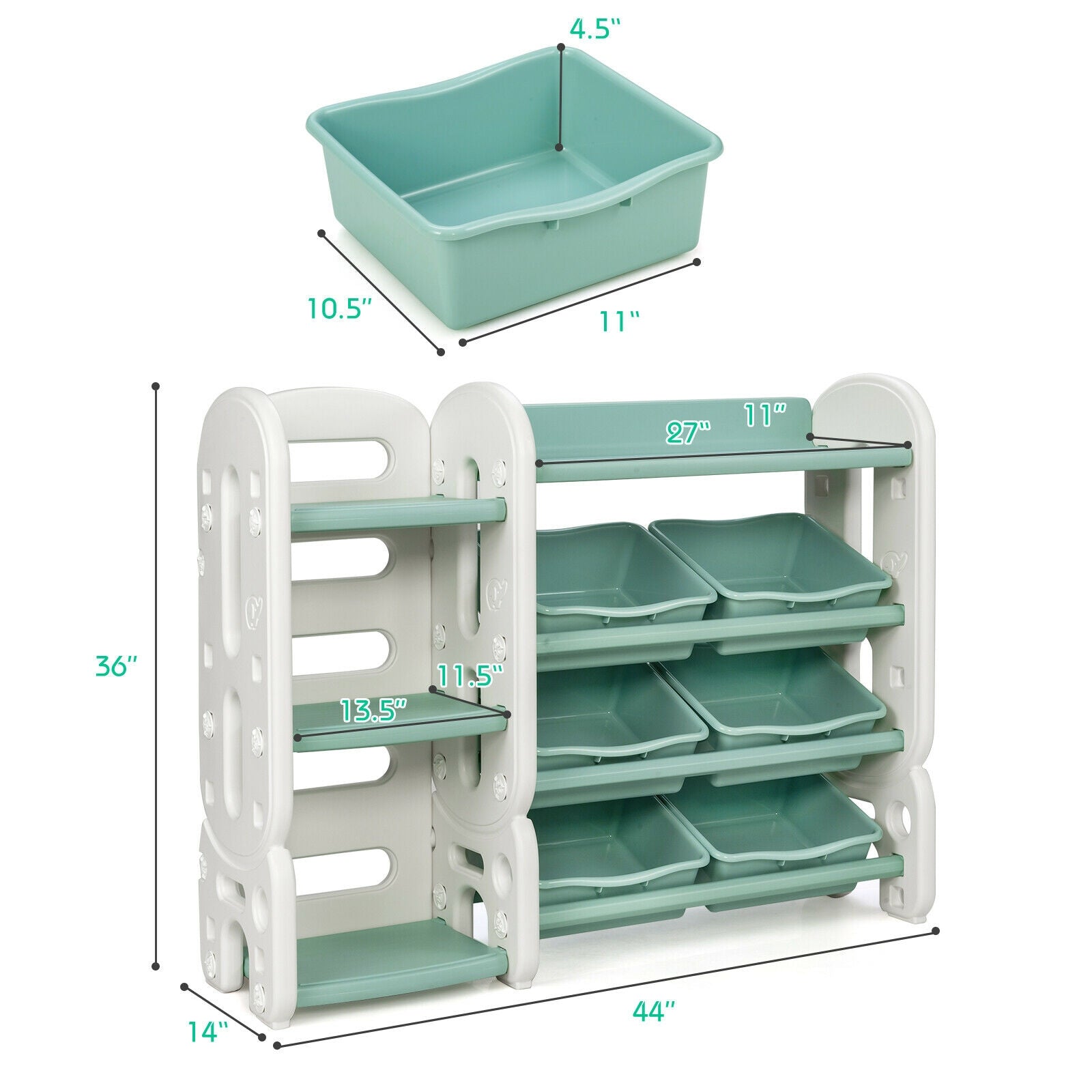 Kids Toy Storage Organizer with Bins and Multi-Layer Shelf for Bedroom Playroom, Green Kids Storage at Gallery Canada