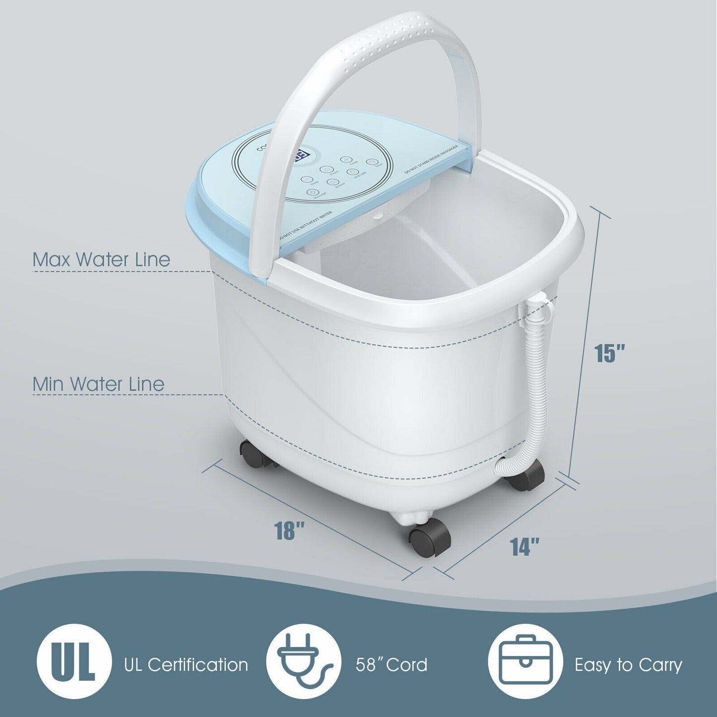 Foot Spa Bath Massager with 3-Angle Shower and Motorized Rollers, Blue at Gallery Canada