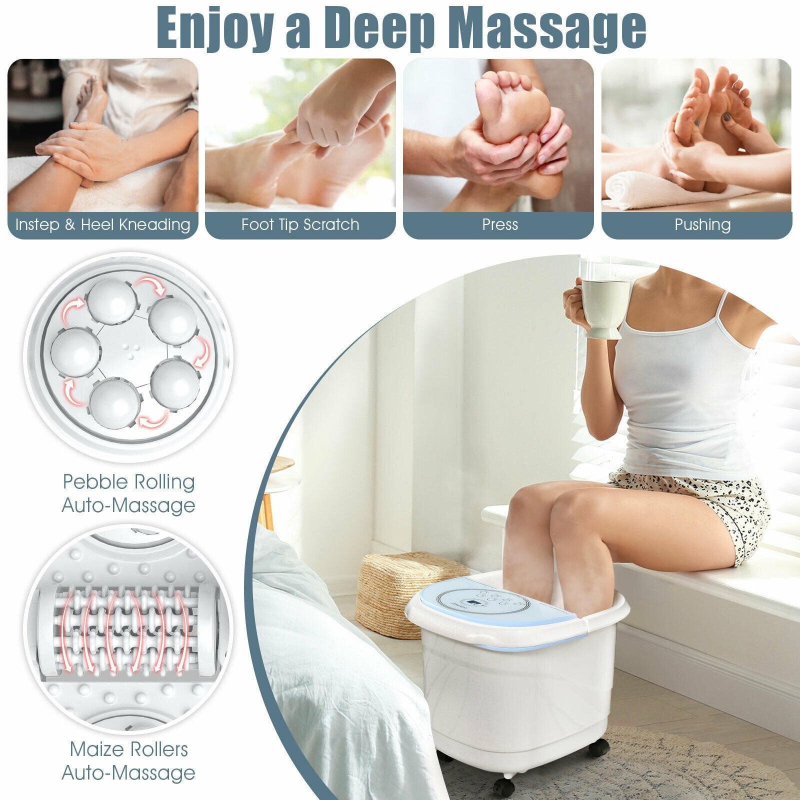 Foot Spa Bath Massager with 3-Angle Shower and Motorized Rollers, Blue at Gallery Canada