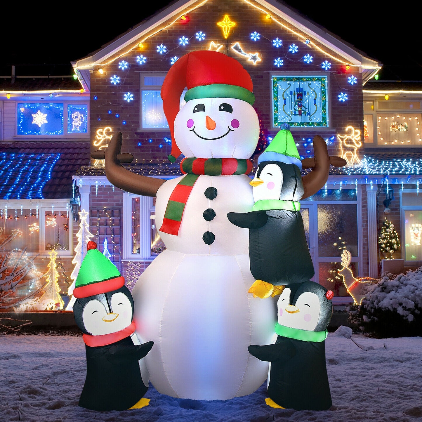 6 Feet Quick Inflatable Snowman With Penguins, Multicolor Christmas Inflatables at Gallery Canada