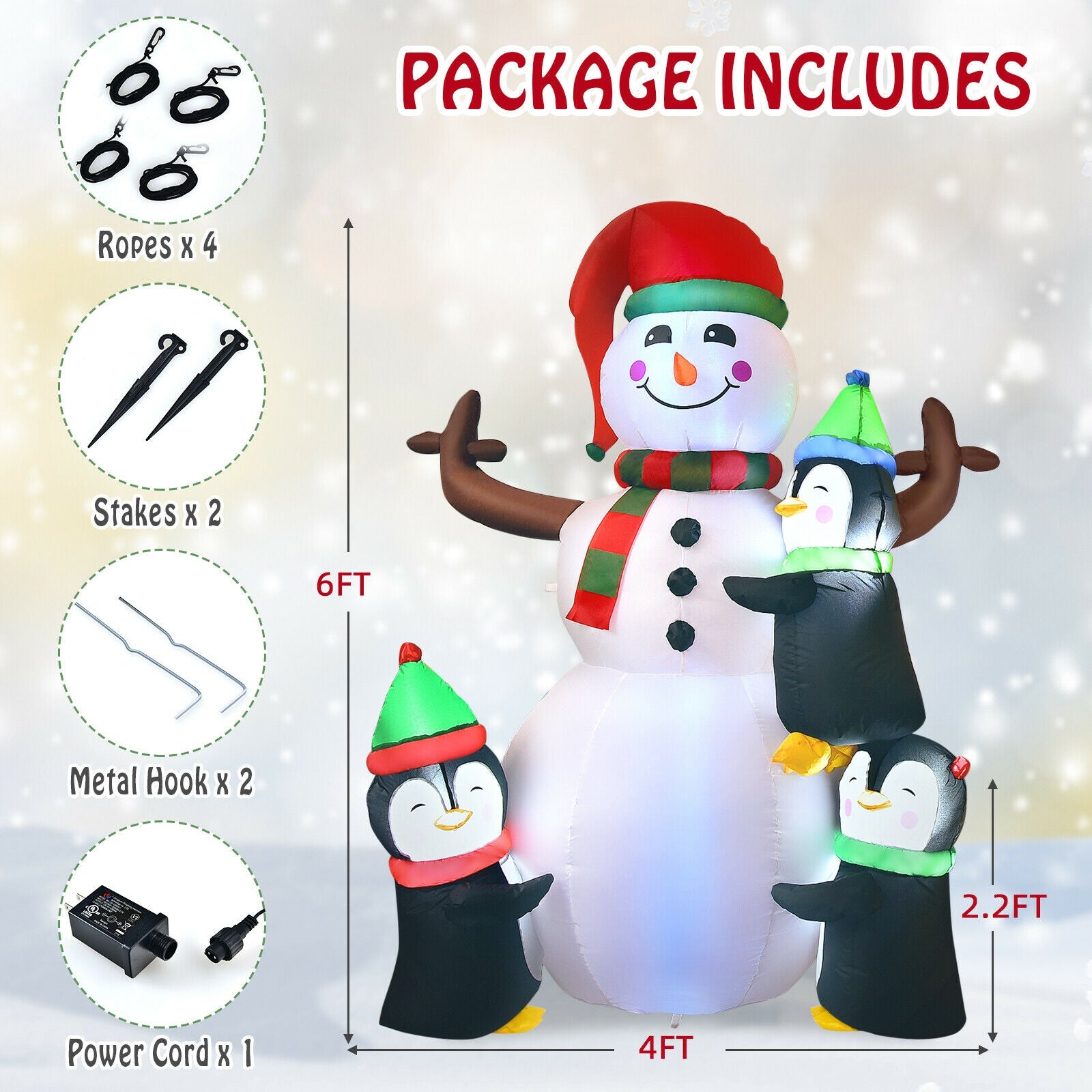 6 Feet Quick Inflatable Snowman With Penguins, Multicolor Christmas Inflatables at Gallery Canada