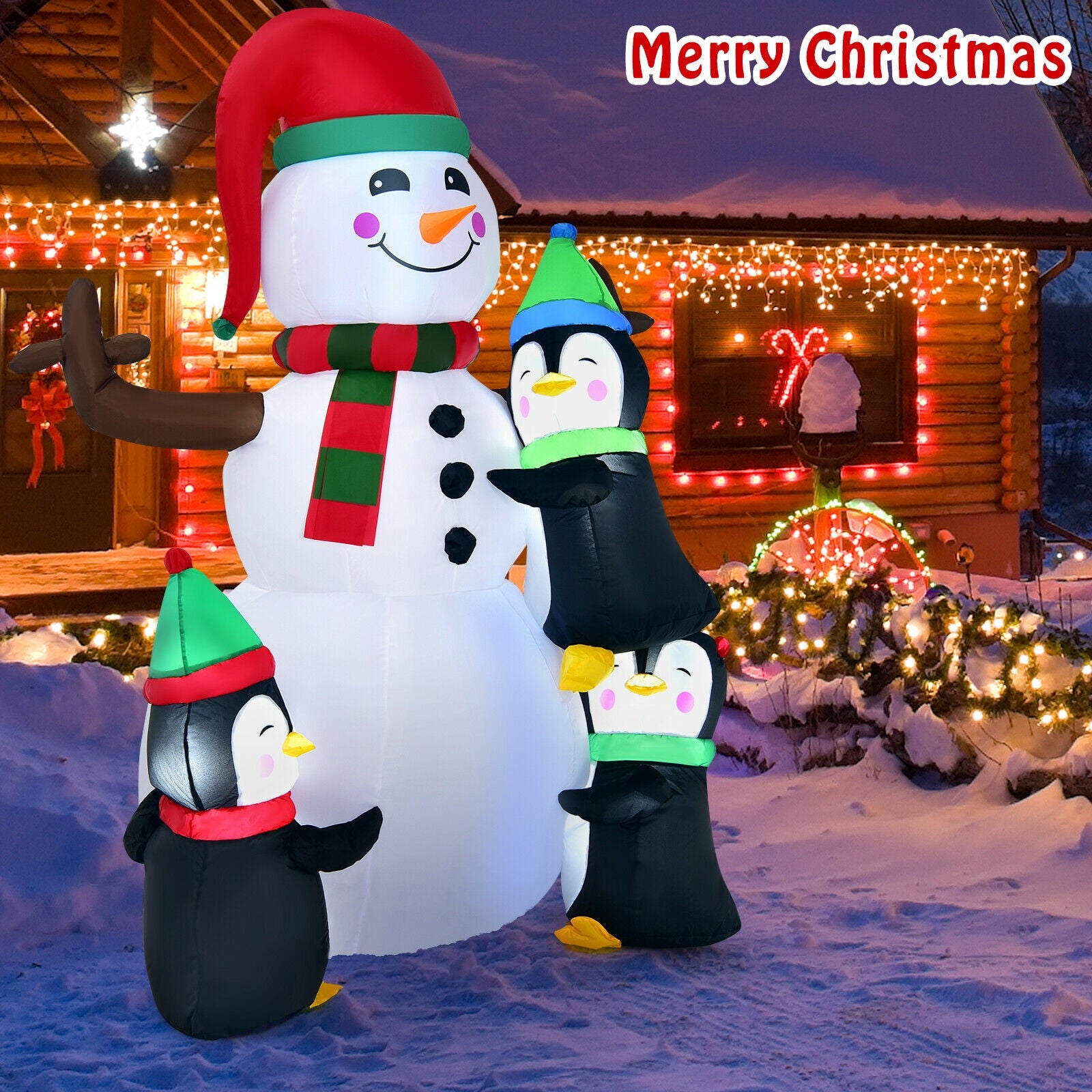 6 Feet Quick Inflatable Snowman With Penguins, Multicolor Christmas Inflatables at Gallery Canada