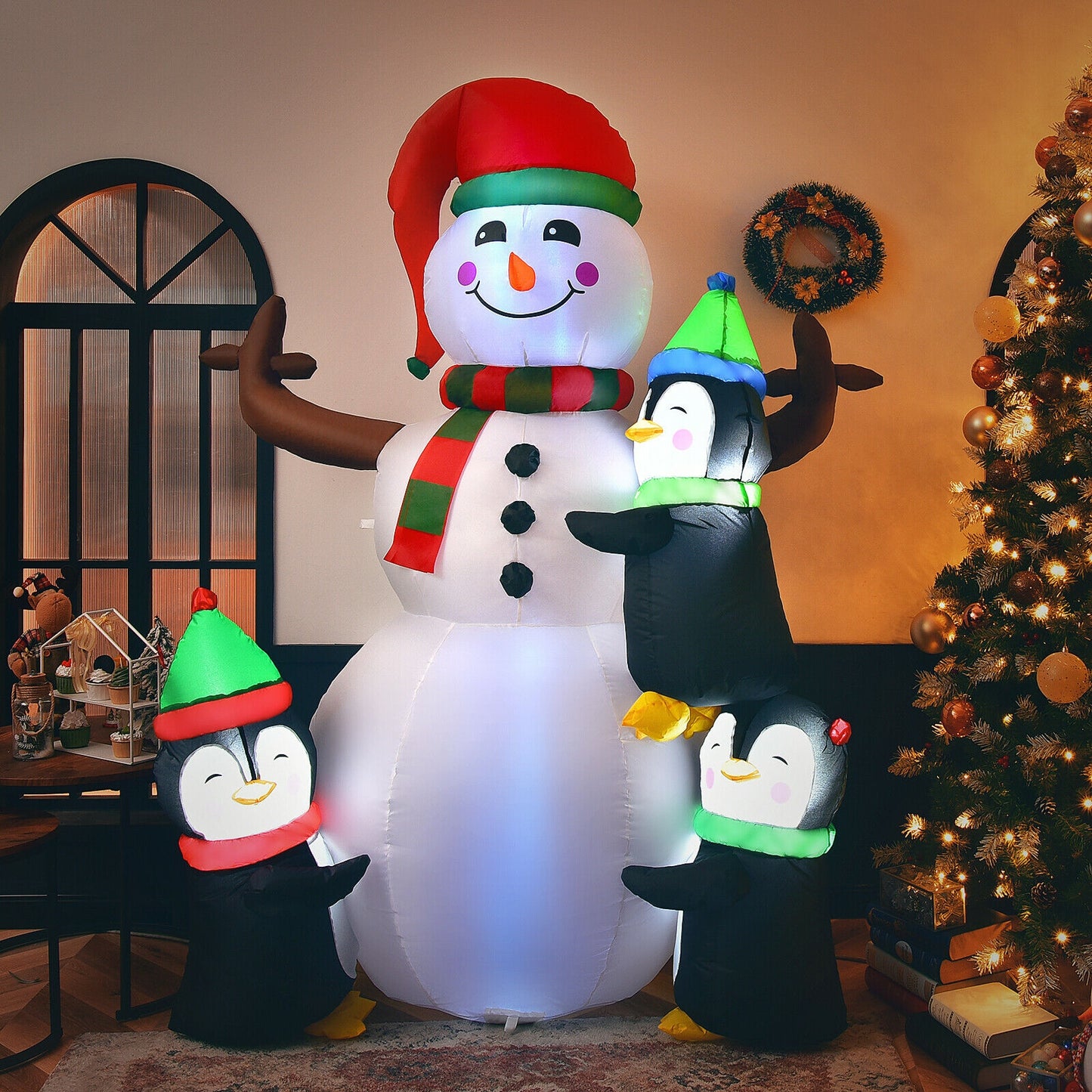 6 Feet Quick Inflatable Snowman With Penguins, Multicolor Christmas Inflatables at Gallery Canada