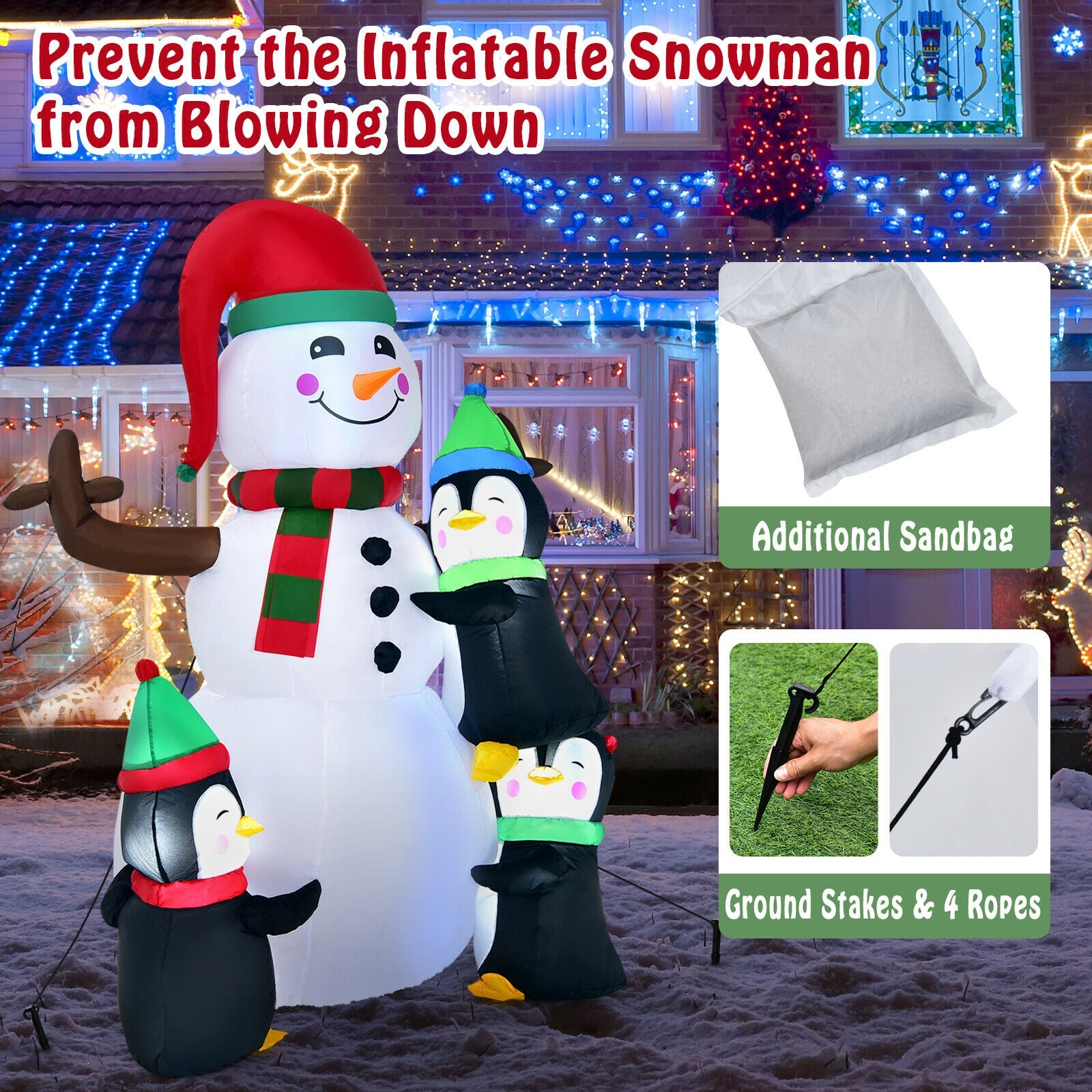 6 Feet Quick Inflatable Snowman With Penguins, Multicolor Christmas Inflatables at Gallery Canada