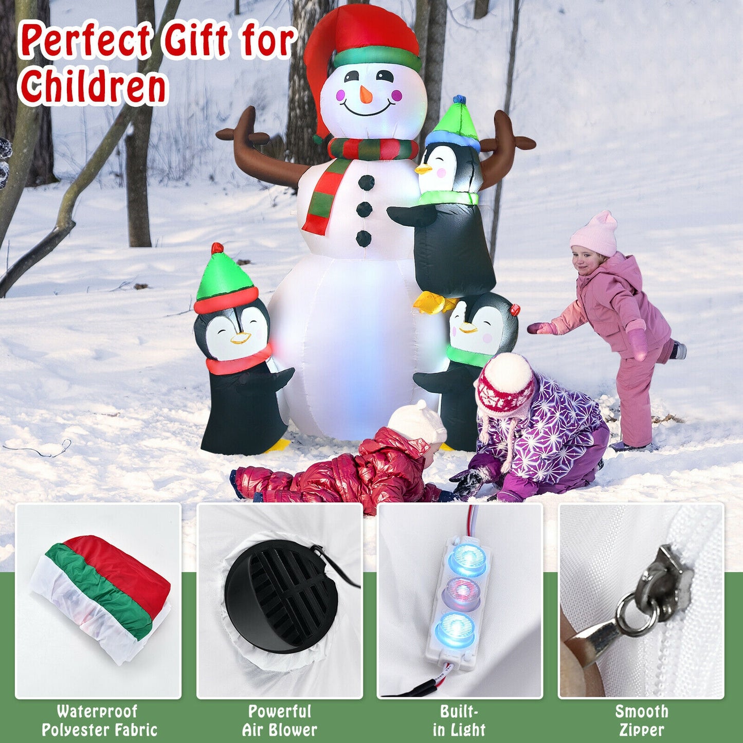 6 Feet Quick Inflatable Snowman With Penguins, Multicolor Christmas Inflatables at Gallery Canada