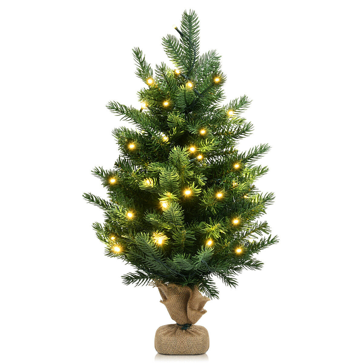 24 Inch Tabletop Fir Artificial Christmas Tree with LED Lights, Green Christmas Tree Green at Gallery Canada