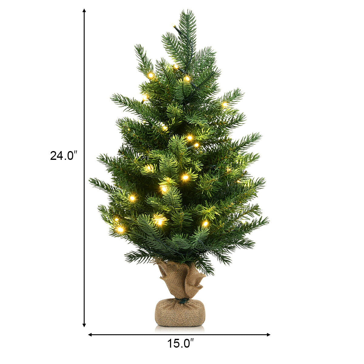 24 Inch Tabletop Fir Artificial Christmas Tree with LED Lights, Green Christmas Tree at Gallery Canada