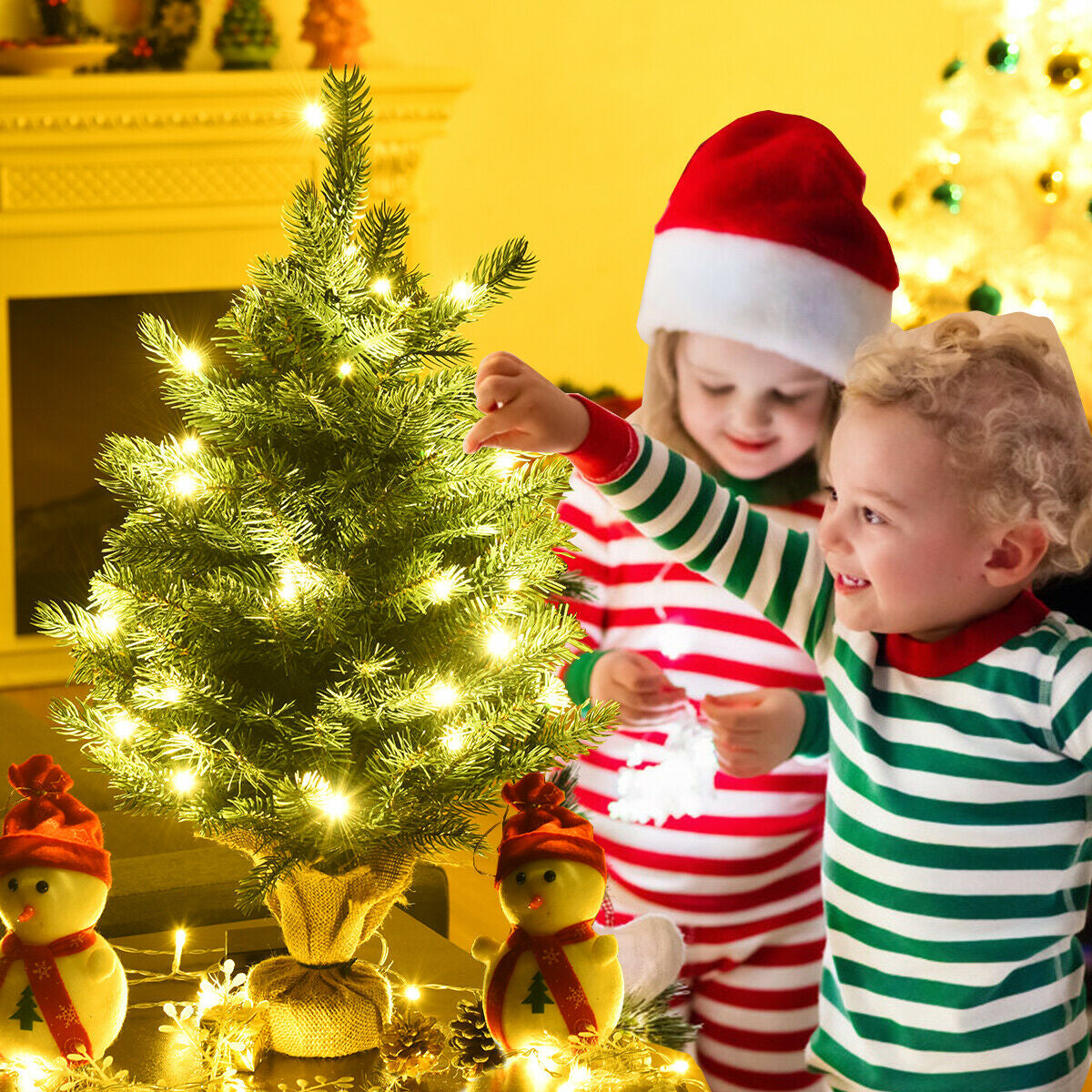 24 Inch Tabletop Fir Artificial Christmas Tree with LED Lights, Green Christmas Tree at Gallery Canada