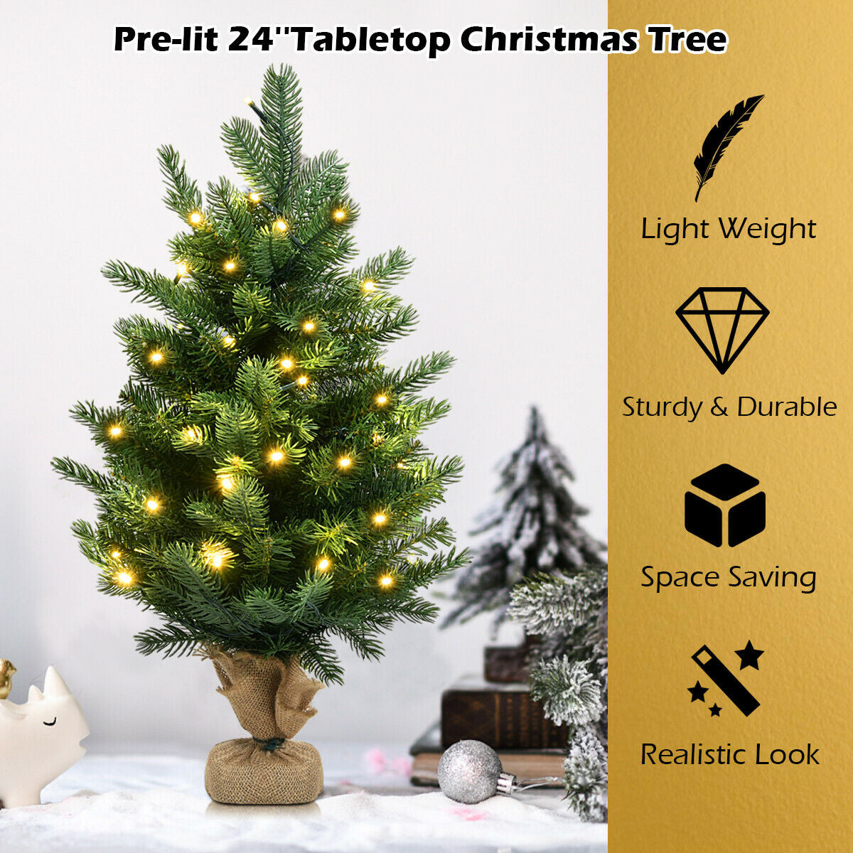 24 Inch Tabletop Fir Artificial Christmas Tree with LED Lights, Green Christmas Tree at Gallery Canada