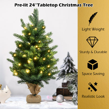 24 Inch Tabletop Fir Artificial Christmas Tree with LED Lights, Green Christmas Tree at Gallery Canada