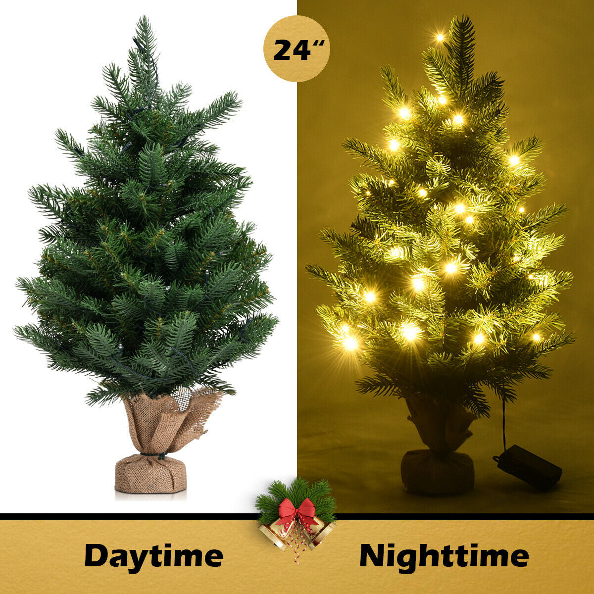 24 Inch Tabletop Fir Artificial Christmas Tree with LED Lights, Green Christmas Tree at Gallery Canada