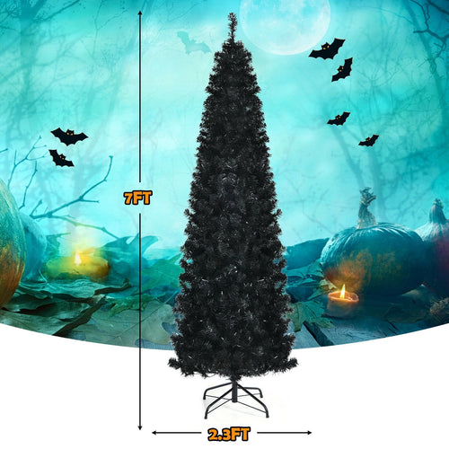 Pre-lit Christmas Halloween Tree with PVC Branch Tips and Warm White Lights-7', Black