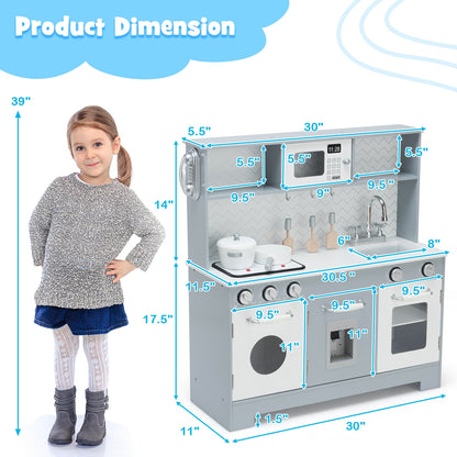 Pretend Play Kitchen Wooden Toy Set for Kids with Realistic Light and Sound, Gray & White Play Kitchen Sets at Gallery Canada