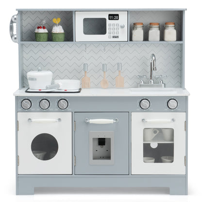 Pretend Play Kitchen Wooden Toy Set for Kids with Realistic Light and Sound, Gray & White Play Kitchen Sets at Gallery Canada