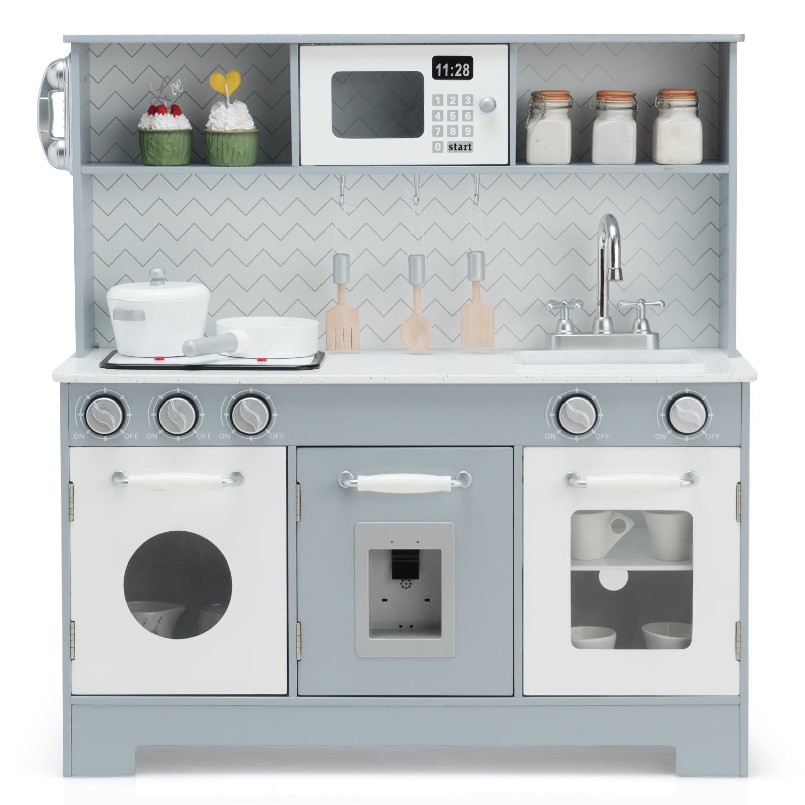 Wooden Toy Kitchen Set With Light And Sound, White, Gray Play Kitchen Sets at Gallery Canada