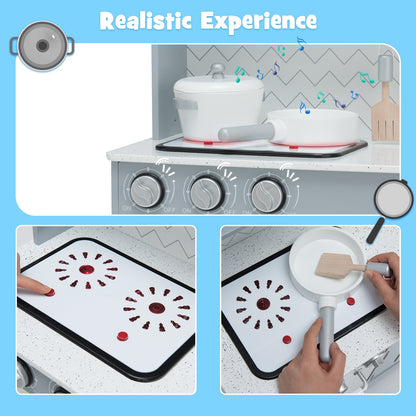 Pretend Play Kitchen Wooden Toy Set for Kids with Realistic Light and Sound, Gray & White Play Kitchen Sets at Gallery Canada