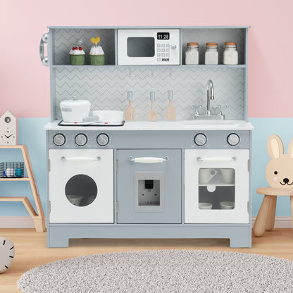 Pretend Play Kitchen Wooden Toy Set for Kids with Realistic Light and Sound, Gray & White Play Kitchen Sets at Gallery Canada
