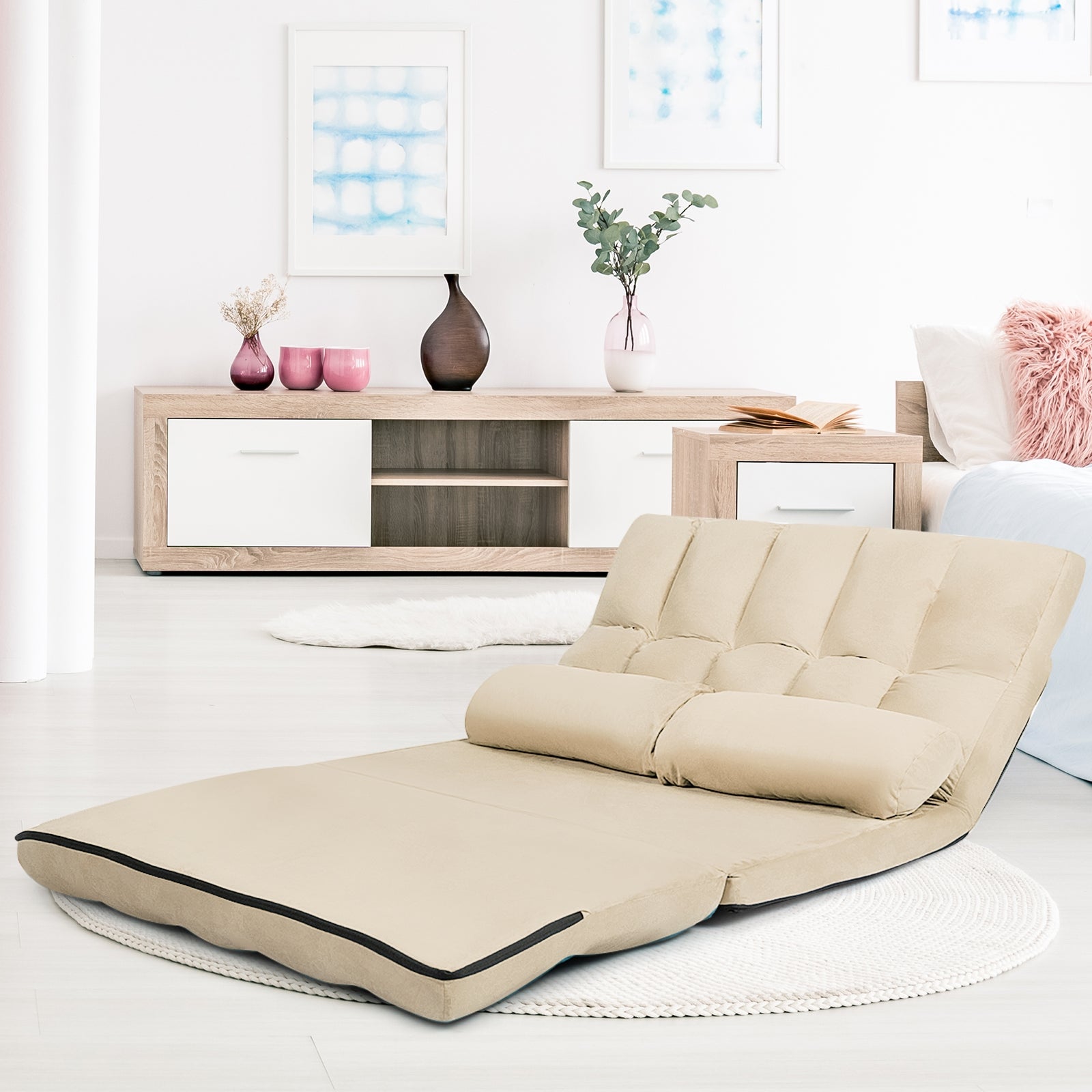Foldable Floor 6-Position Adjustable Lounge Couch, Beige Floor Chairs at Gallery Canada
