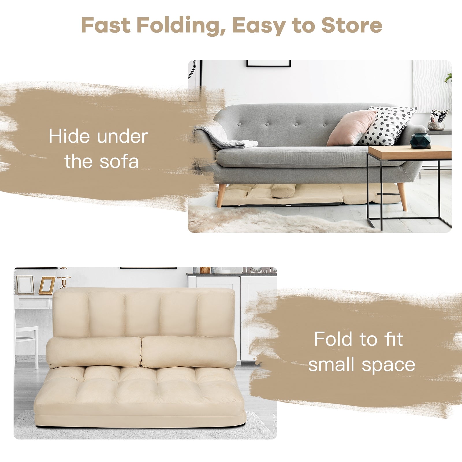 Foldable Floor 6-Position Adjustable Lounge Couch, Beige Floor Chairs at Gallery Canada
