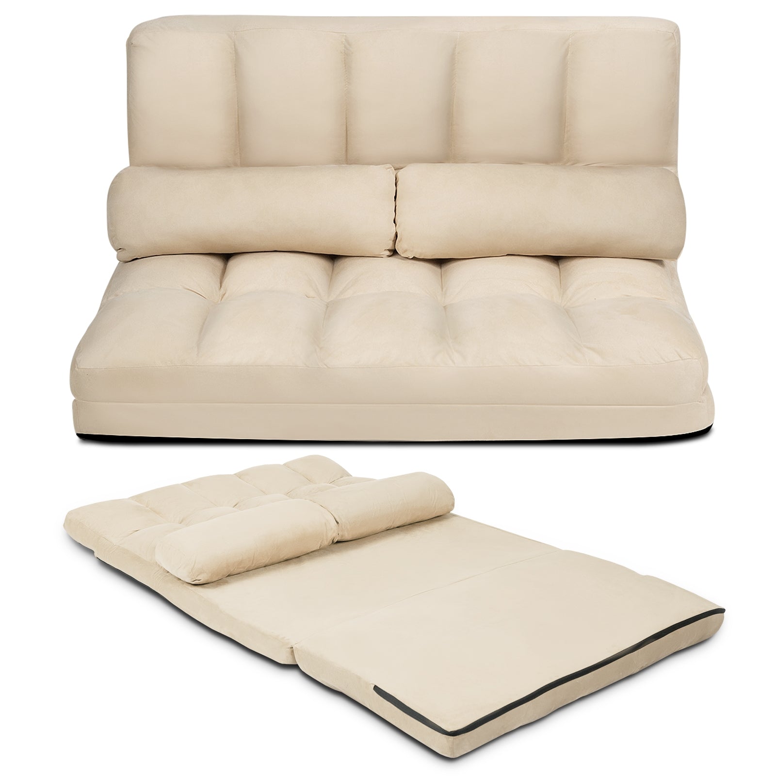 Foldable Floor 6-Position Adjustable Lounge Couch, Beige Floor Chairs at Gallery Canada