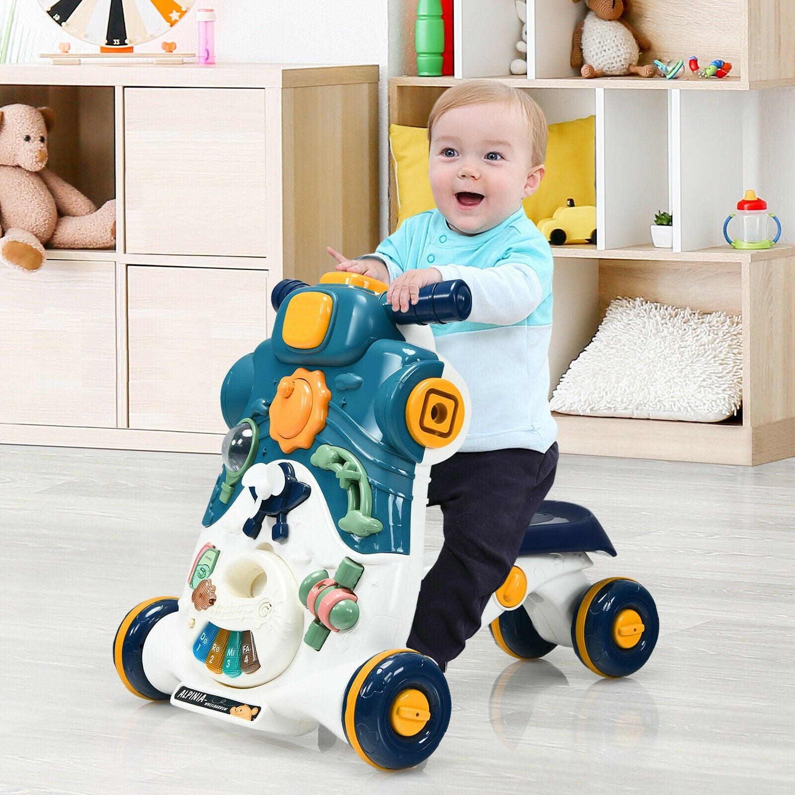 3-in-1 Baby Sit-to-Stand Walker with Music and Lights, Blue - Gallery Canada