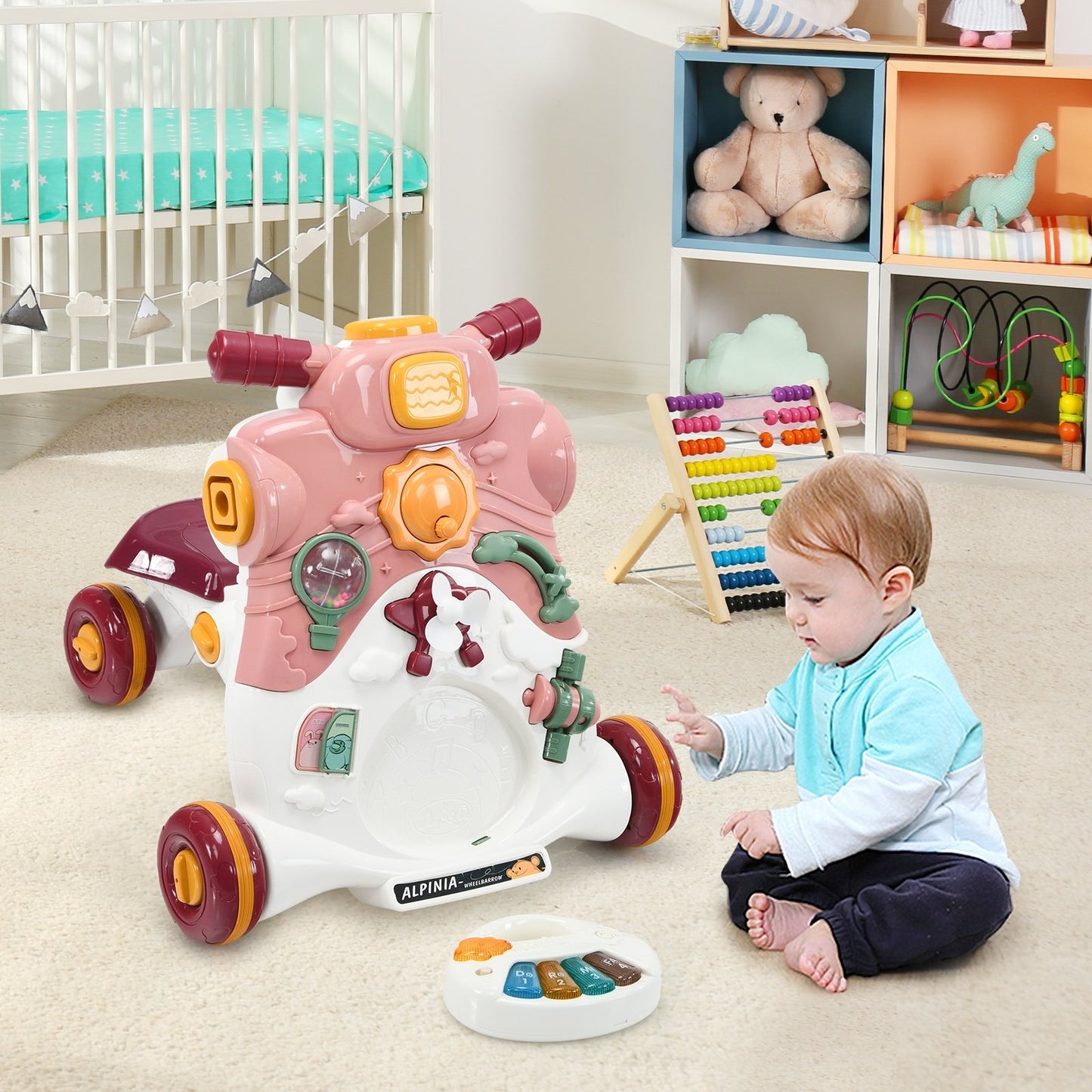 3-in-1 Baby Sit-to-Stand Walker with Music and Lights, Pink at Gallery Canada