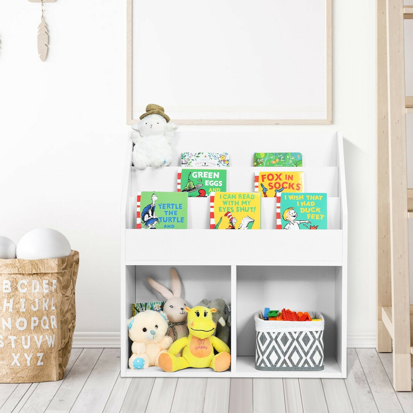 Kids Wooden Bookshelf Bookcase Children Toy Storage Cabinet Organizer White, White Kids Storage at Gallery Canada