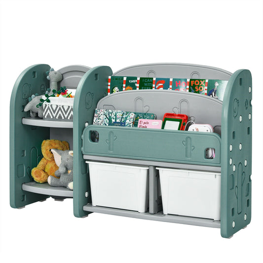 Kids Toy Storage Organizer, 2-Tier Bookshelf, Plastic Bins, Green Kids Storage Green at Gallery Canada