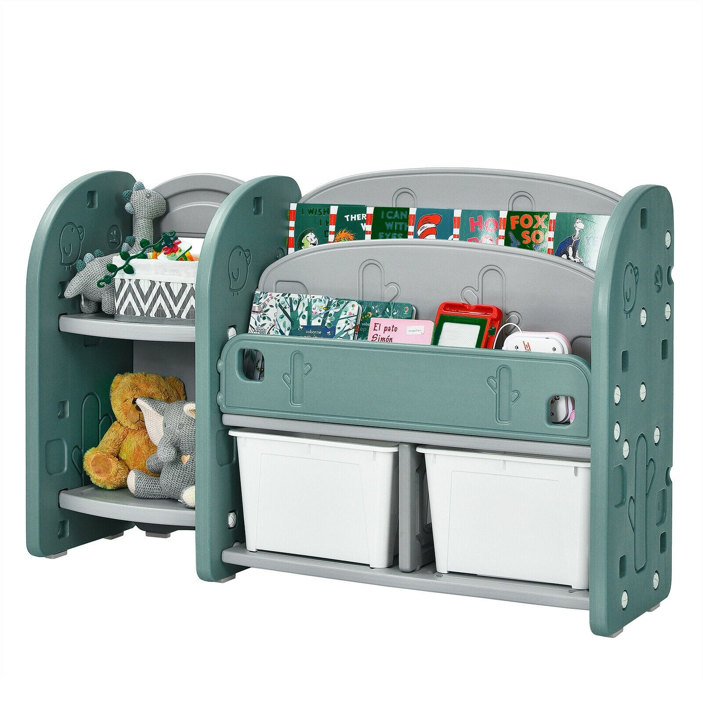 Kids Toy Storage Organizer, 2-Tier Bookshelf, Plastic Bins, Green Kids Storage at Gallery Canada