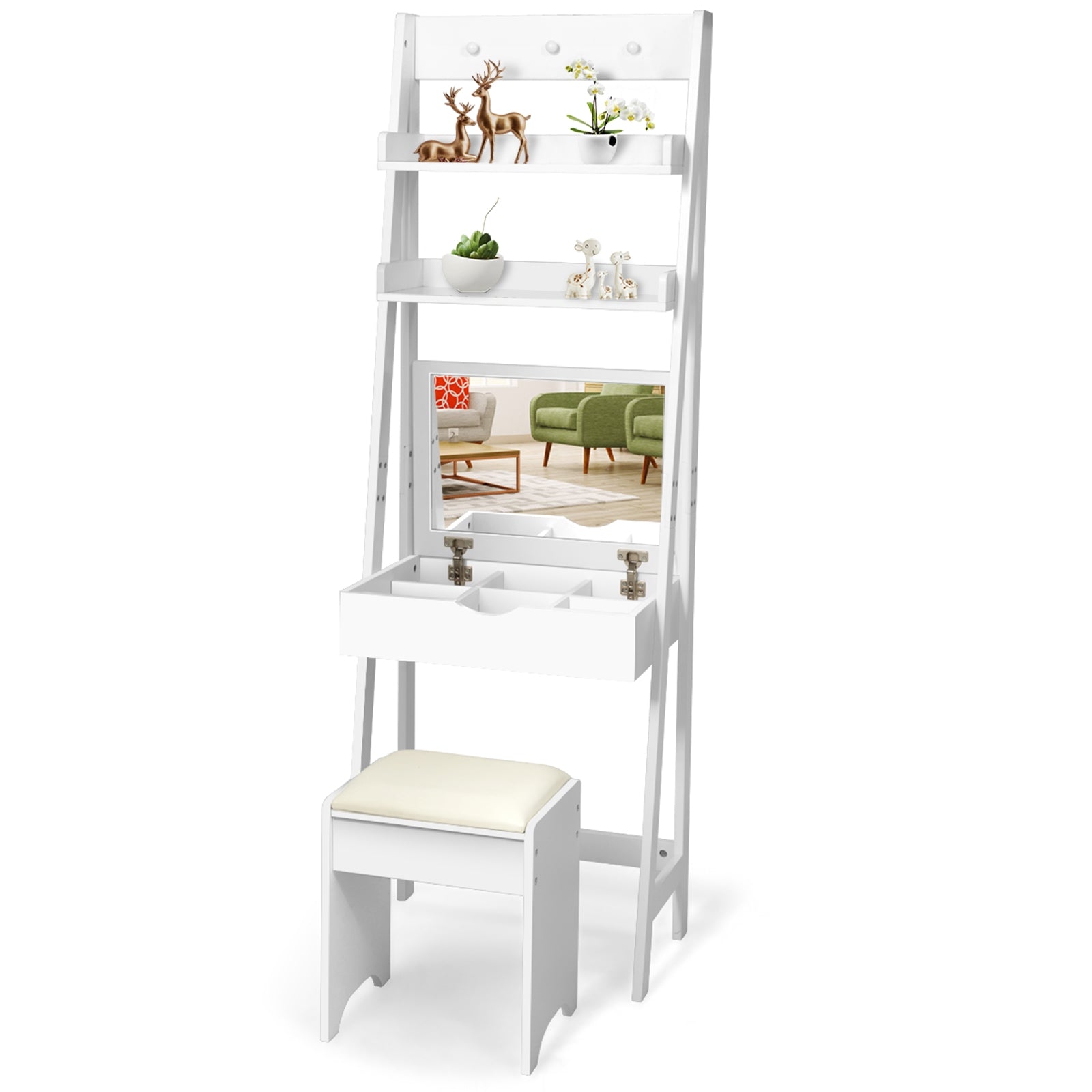 Modern 3-In-1 Vanity Set With Flip Top Mirror, 6 Makeup Organizers, White Makeup Vanities at Gallery Canada