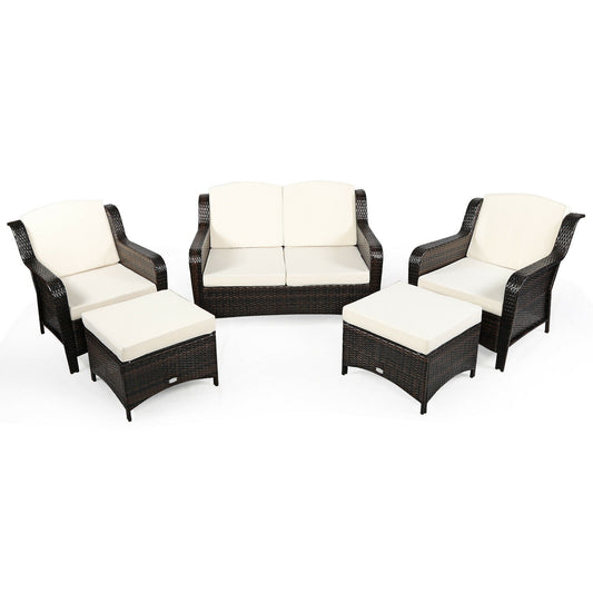 5 Piece Patio Rattan Sofa Set With Cushion, Ottoman, Off White Outdoor Sectionals Off White at Gallery Canada