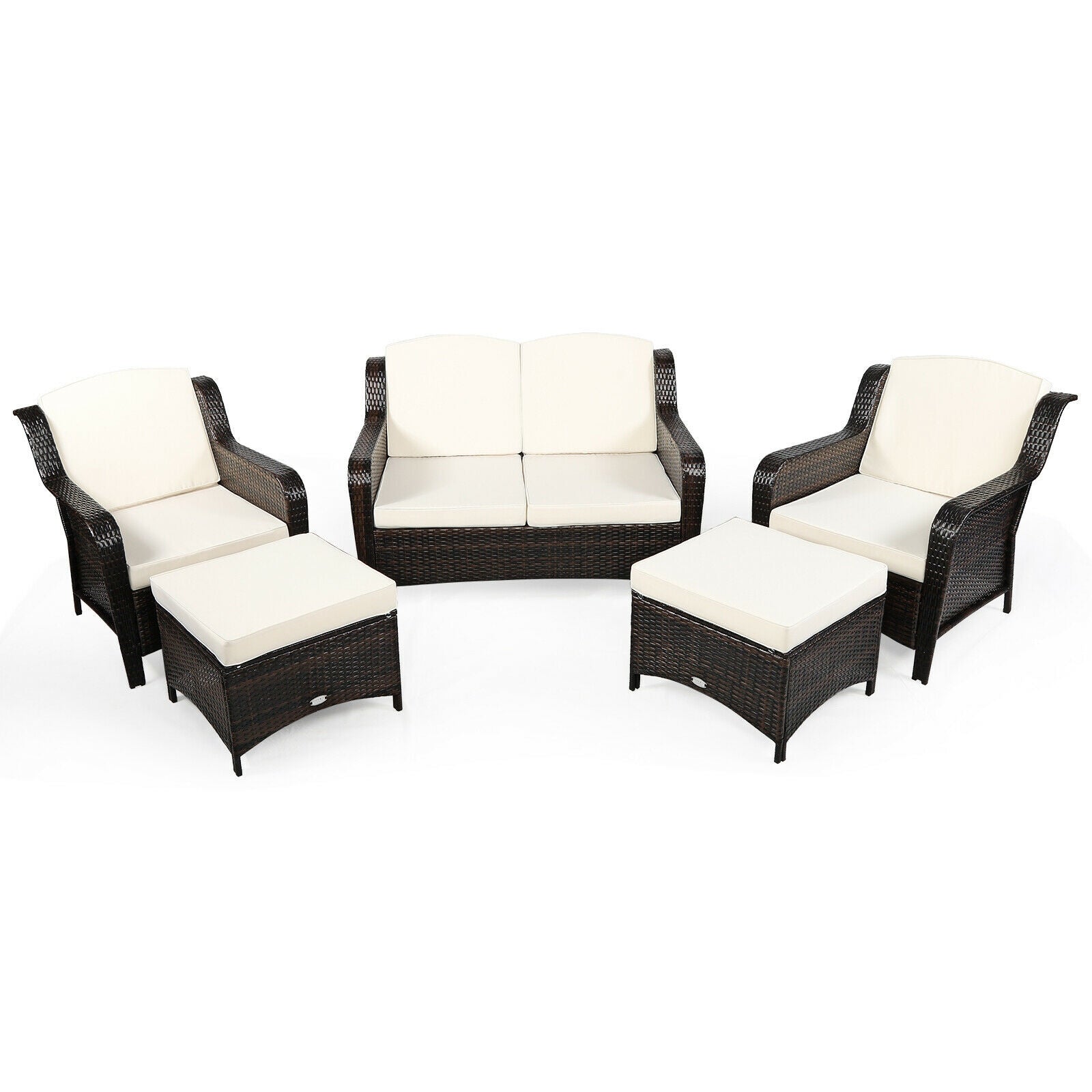 5 Piece Patio Rattan Sofa Set With Cushion, Ottoman, Off White Outdoor Sectionals Off White at Gallery Canada