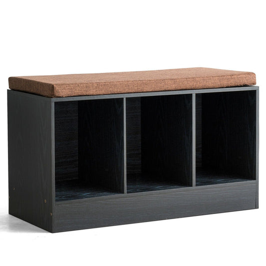 Shoe Bench with Padded Cushion and 3-Cube Storage Box, Black - Gallery Canada