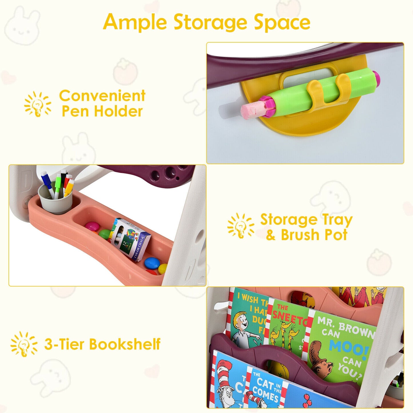 3-in-1 Kids Art Easel Double-Sided Tabletop Easel with Art Accessories, Red Art Easels at Gallery Canada