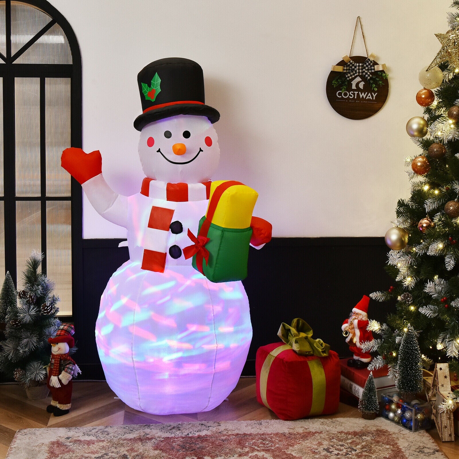 5 Feet Tall Snowman Inflatable with Built-in Colorful LED Lights, White Christmas Inflatables at Gallery Canada