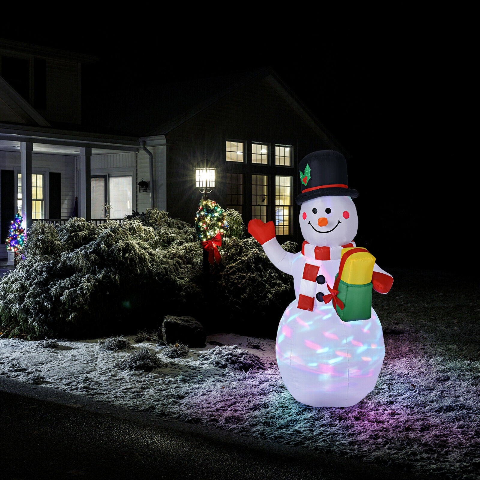 5 Feet Tall Snowman Inflatable with Built-in Colorful LED Lights, White Christmas Inflatables at Gallery Canada