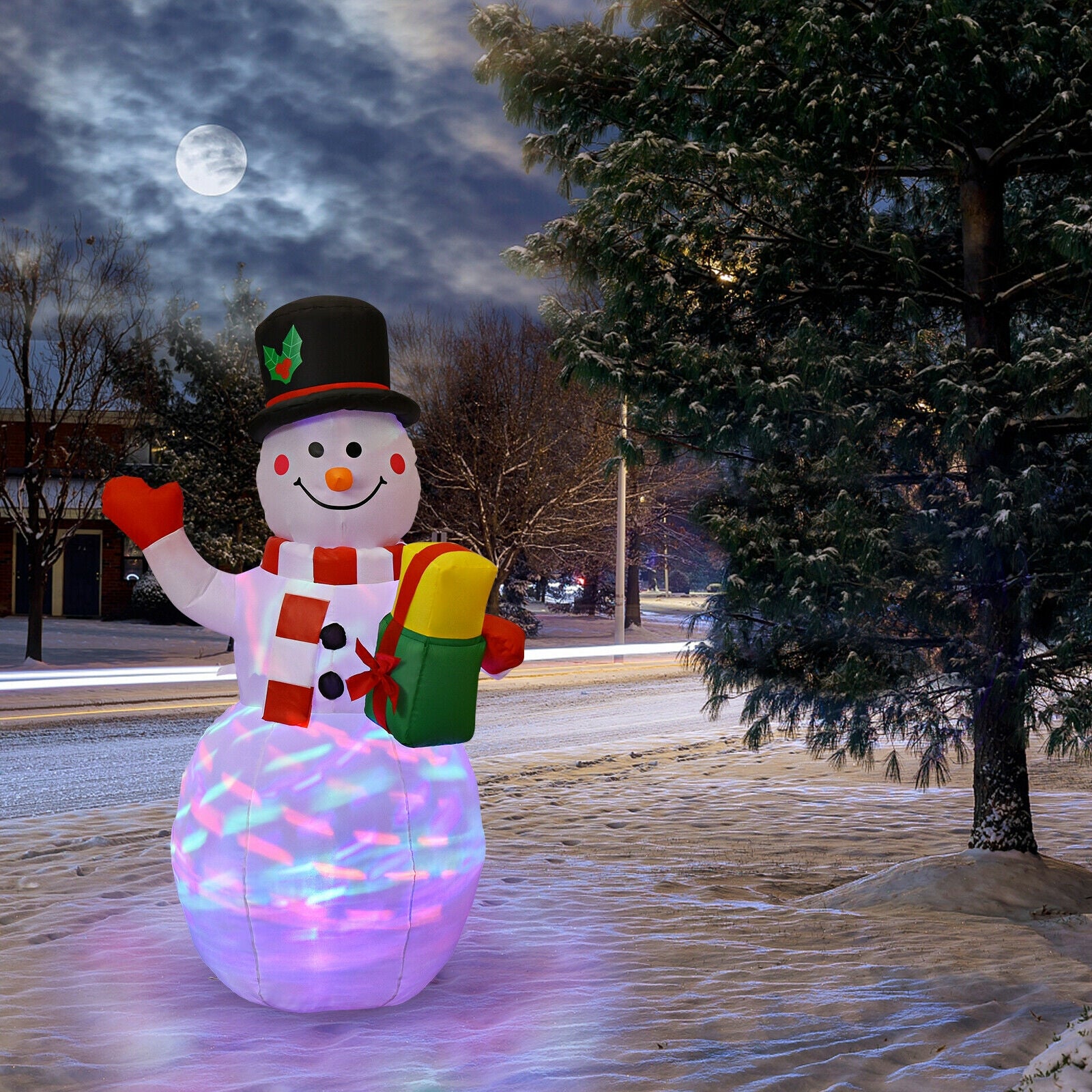5 Feet Tall Snowman Inflatable with Built-in Colorful LED Lights, White Christmas Inflatables at Gallery Canada