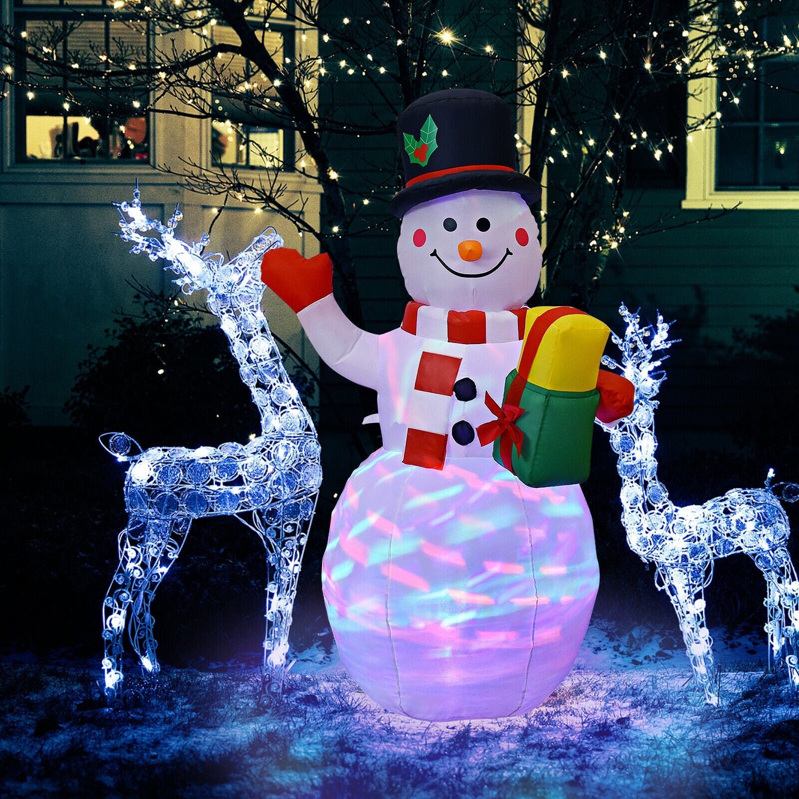 5 Feet Tall Snowman Inflatable with Built-in Colorful LED Lights, White Christmas Inflatables at Gallery Canada
