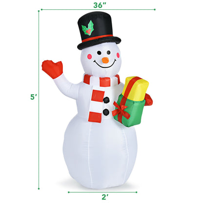 5 Feet Tall Snowman Inflatable with Built-in Colorful LED Lights, White Christmas Inflatables at Gallery Canada