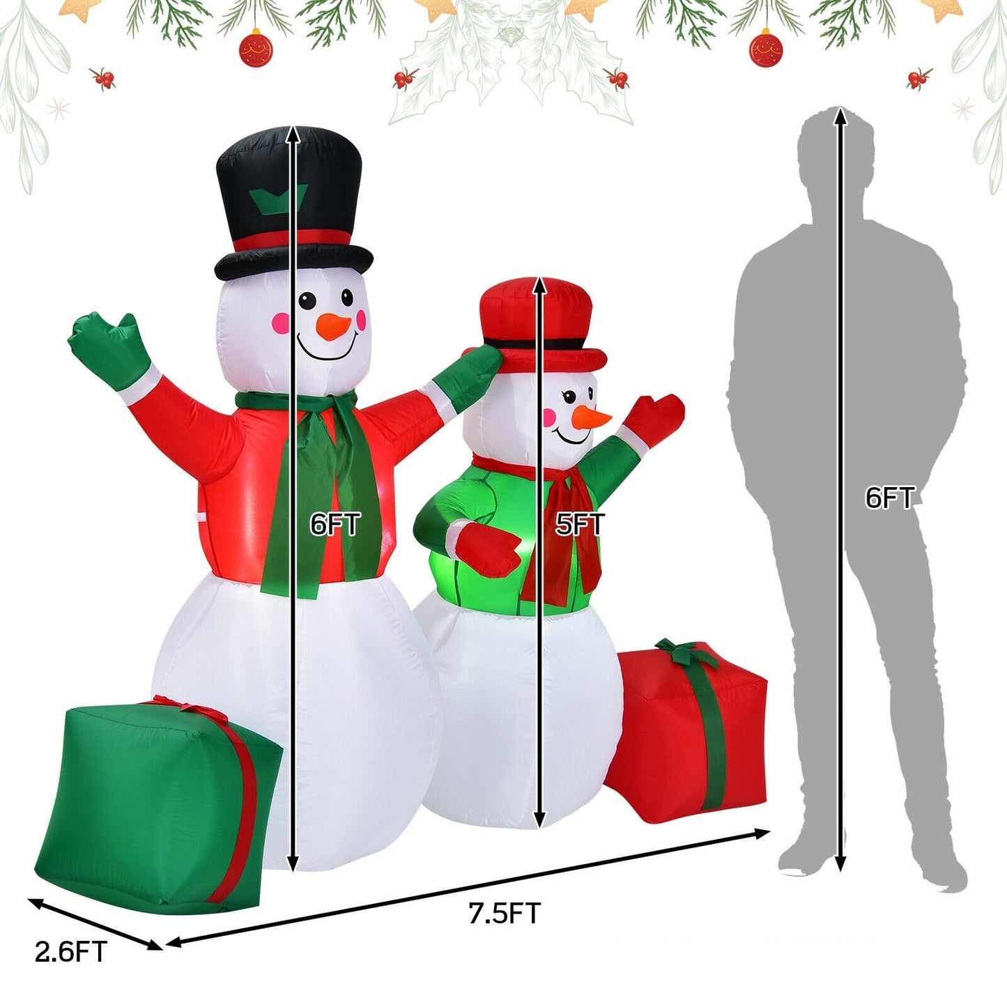 6 Feet Christmas Inflatable Snowmen Blow Up Christmas Decoration, White - Gallery Canada