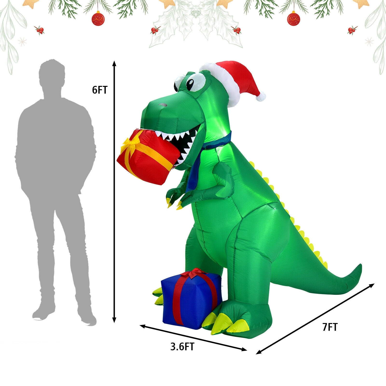 6 Feet Christmas Inflatable Dinosaur for Indoor and Outdoor, Green Christmas Inflatables at Gallery Canada