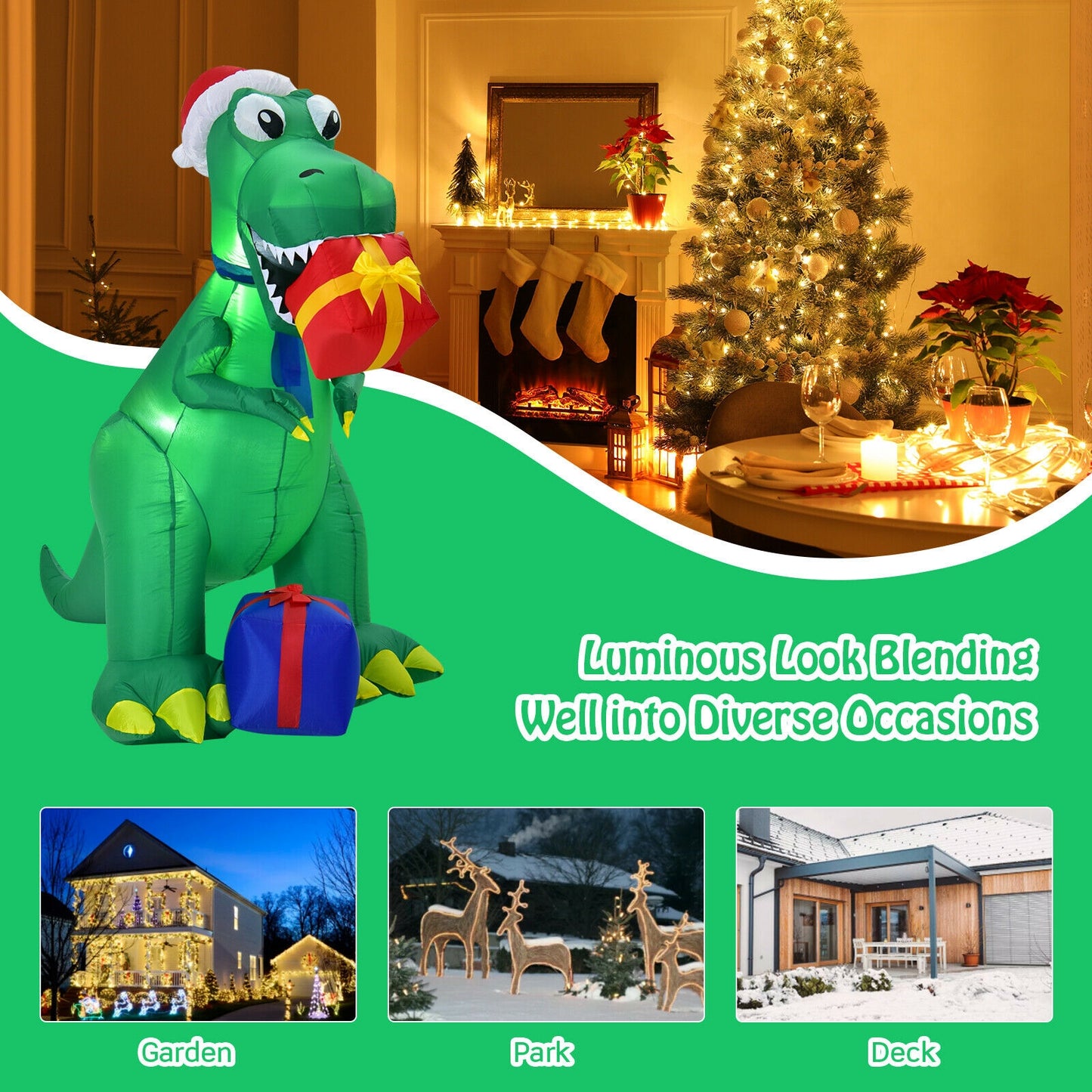 6 Feet Christmas Inflatable Dinosaur for Indoor and Outdoor, Green Christmas Inflatables at Gallery Canada