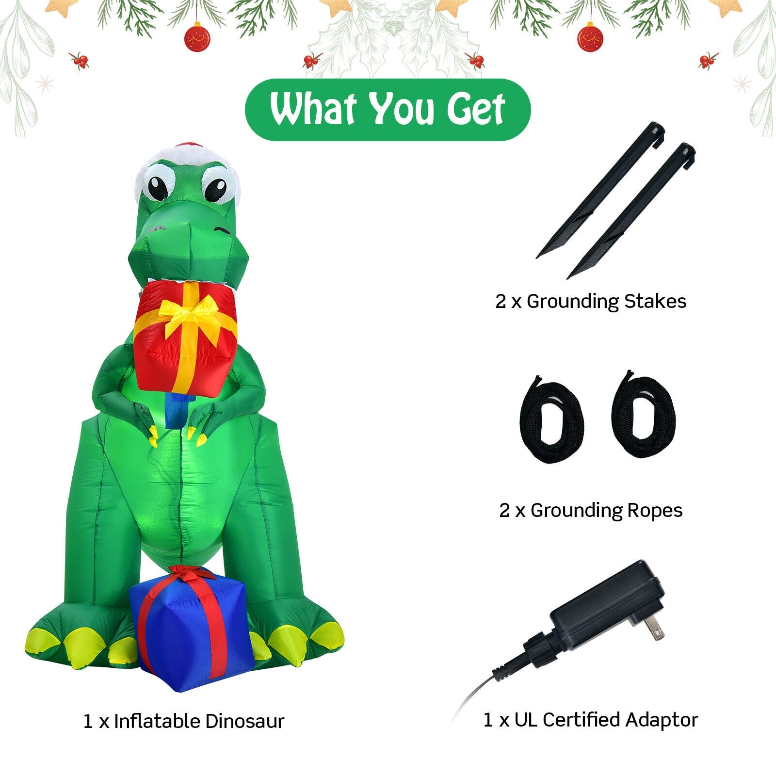 6 Feet Christmas Inflatable Dinosaur for Indoor and Outdoor, Green Christmas Inflatables at Gallery Canada