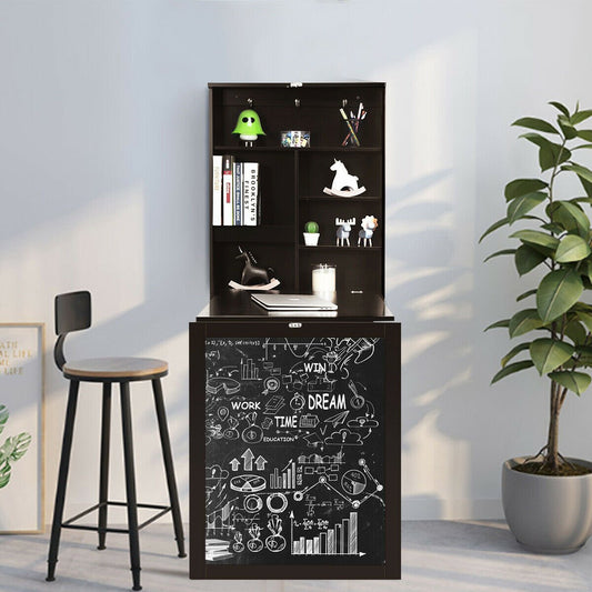 Convertible Wall Mounted Table with A Chalkboard, Brown - Gallery Canada