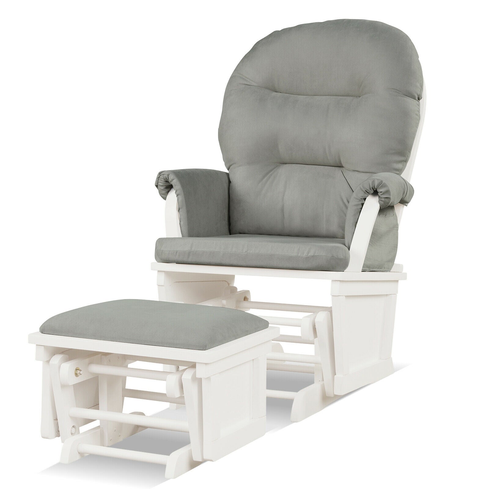 Wood Baby Glider and Ottoman Cushion Set with Padded Armrests, Light Gray Recliners at Gallery Canada