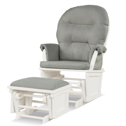 Wood Baby Glider and Ottoman Cushion Set with Padded Armrests for Nursing, Light Gray