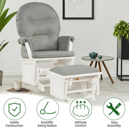 Wood Baby Glider and Ottoman Cushion Set with Padded Armrests, Light Gray Recliners at Gallery Canada